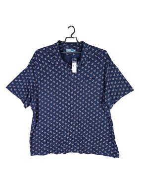 Mens Polo Ralph Lauren Navy Anchor Print Polo Shirt 100% Cotton Short Sleeve 3XB
